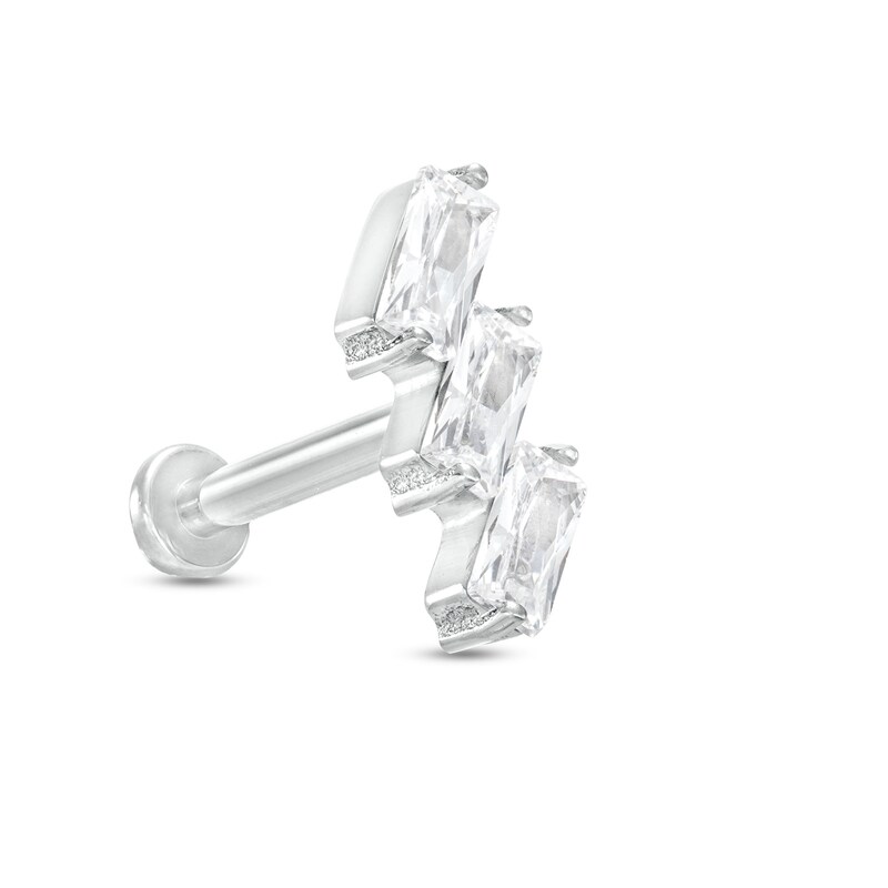 Solid Titanium CZ Triple Baguette Stud - 18G 5/16"