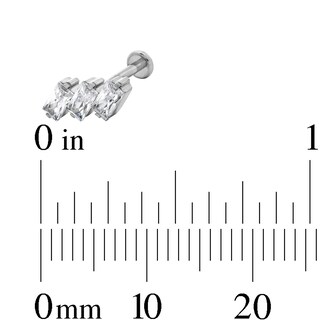 Solid Titanium CZ Triple Baguette Stud - 18G 5/16"