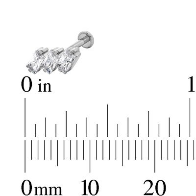 Solid Titanium CZ Triple Baguette Stud - 18G 5/16"