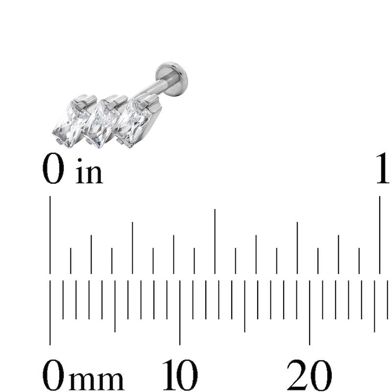 Main Image 3 of Titanium CZ Triple Baguette Stud - 18G 5/16"