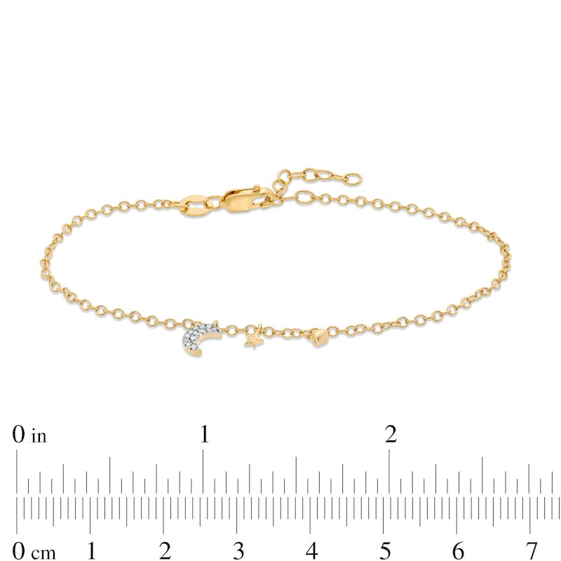 Diamond Accent Moon and Star Bracelet in Sterling Silver with 14K Gold Plate