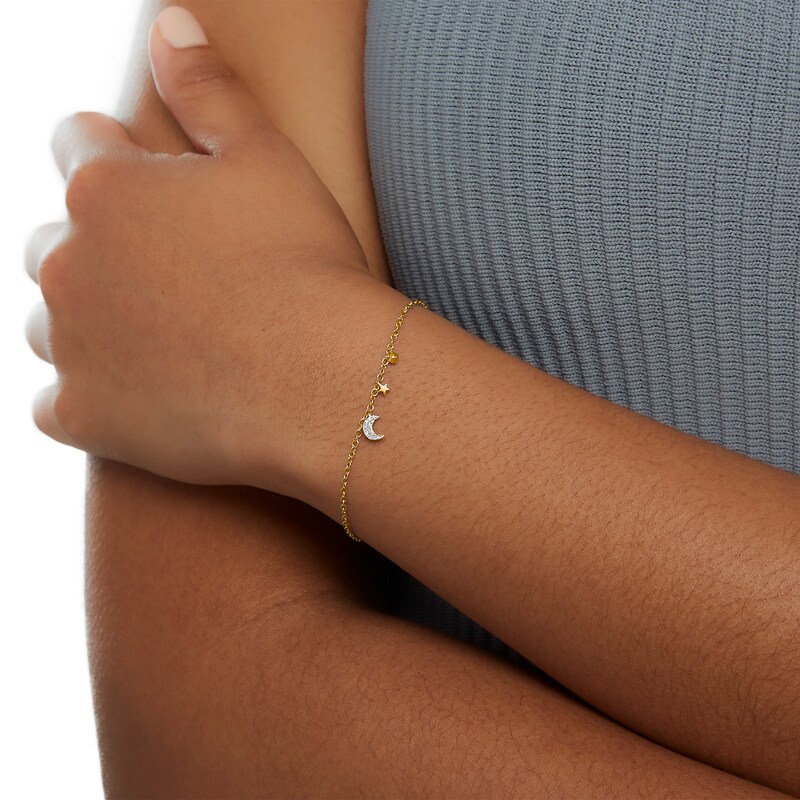 Diamond Accent Moon and Star Bracelet in Sterling Silver with 14K Gold Plate
