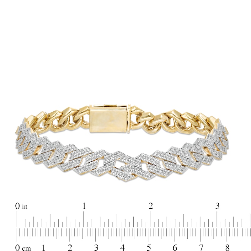 Main Image 3 of 1 CT. T.W. Diamond Square Curb Link Chain Bracelet in 10K Gold - 8.5"