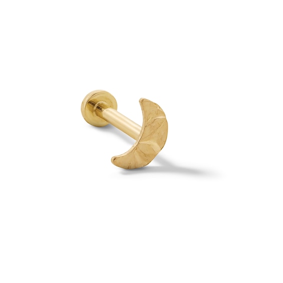 14K Gold Diamond-Cut Moon Stud - 18G 5/16"