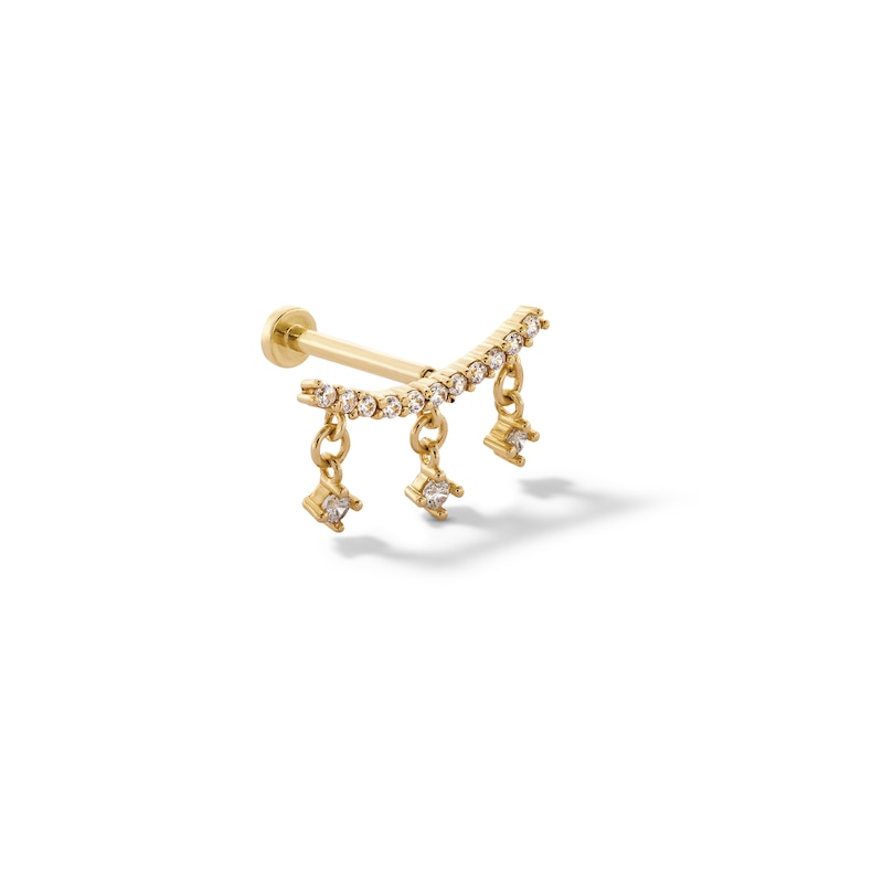 14K Gold CZ Dangle Crawler Stud - 18G 5/16"