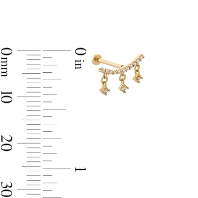 14K Gold CZ Dangle Crawler Stud - 18G 5/16"