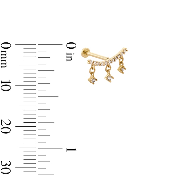 14K Gold CZ Dangle Crawler Stud - 18G 5/16"