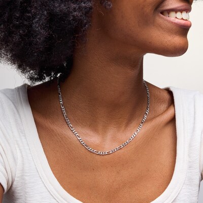 Sterling Silver Diamond-Cut Pavé Figaro Chain Made in Italy - 18"