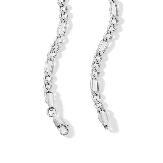 Sterling Silver Diamond-Cut Pavé Figaro Chain Made in Italy - 18"