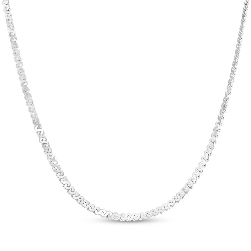 Main Image 1 of Sterling Silver Diamond-Cut Flat Serpentine Chain Made in Italy - 18"