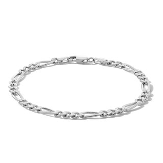 Made in Italy 4.3mm Diamond-Cut Pavé Figaro Chain Bracelet in Solid Sterling Silver - 7.5"