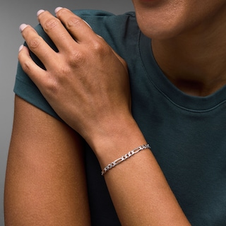 Made in Italy 4.3mm Diamond-Cut Pavé Figaro Chain Bracelet in Solid Sterling Silver - 7.5"
