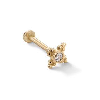 14K Gold CZ Beaded Cross Stud - 18G 5/16"