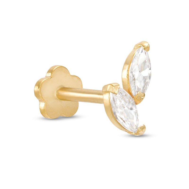 14K Gold CZ Double Marquise Stud - 18G 5/16"