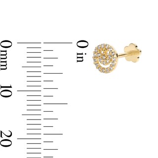 14K Solid Gold CZ Smiley Face Stud - 18G 5/16"
