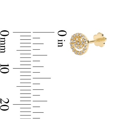 14K Solid Gold CZ Smiley Face Stud - 18G 5/16"