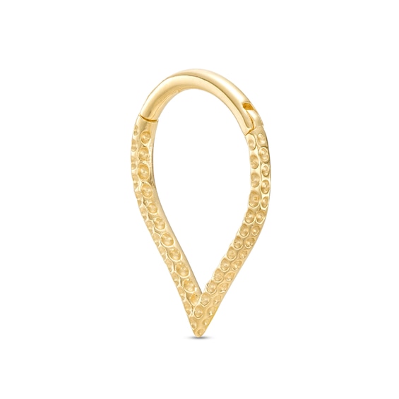14K Gold Textured Teardrop Hoop - 16G 3/8"