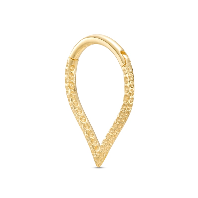 14K Gold Textured Teardrop Hoop - 16G 3/8"