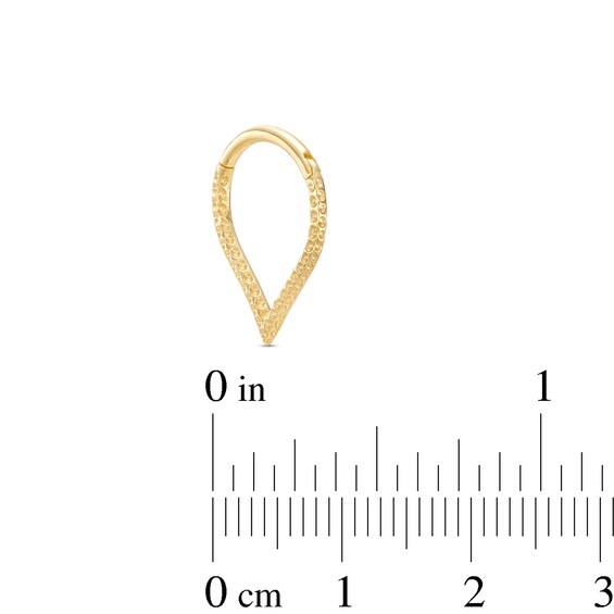 14K Gold Textured Teardrop Hoop - 16G 3/8"