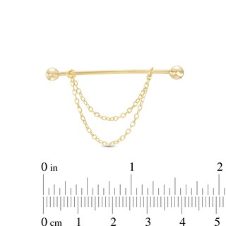 14K Gold Double Chain Dangle Industrial Barbell - 16G 1 3/8"