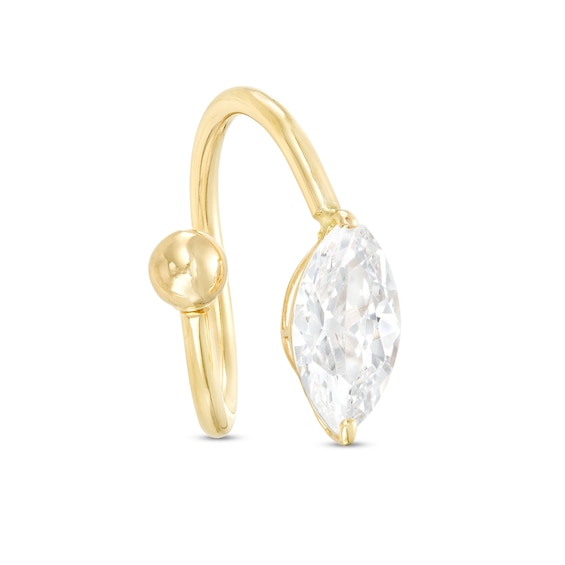 10K Gold CZ Marquise Twist Belly Button Ring - 14G 3/8"