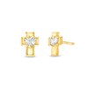 Thumbnail Image 0 of Heart Center Cross Two-Tone Earrings in 10K Semi-Solid Gold