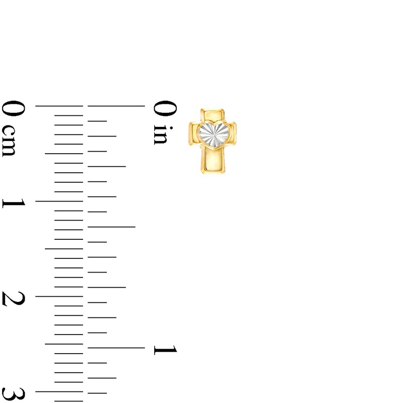 Main Image 2 of 10K Semi-Solid Gold Heart Center Cross Two-Tone Studs