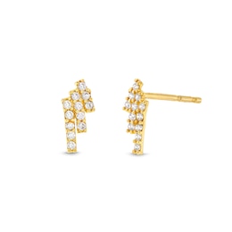 Cubic Zirconia Pink and Clear Pavé Three Row Stud Earrings in 10K Solid Gold