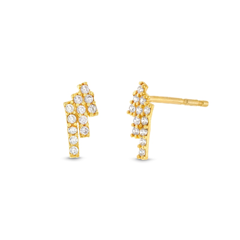 Cubic Zirconia Pink and Clear Pavé Three Row Stud Earrings in 10K Solid Gold