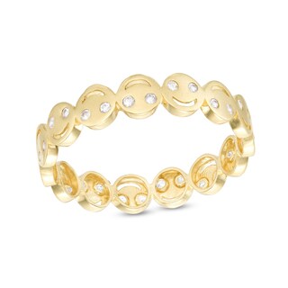 Cubic Zirconia Smiley Face Ring in 10K Solid Gold