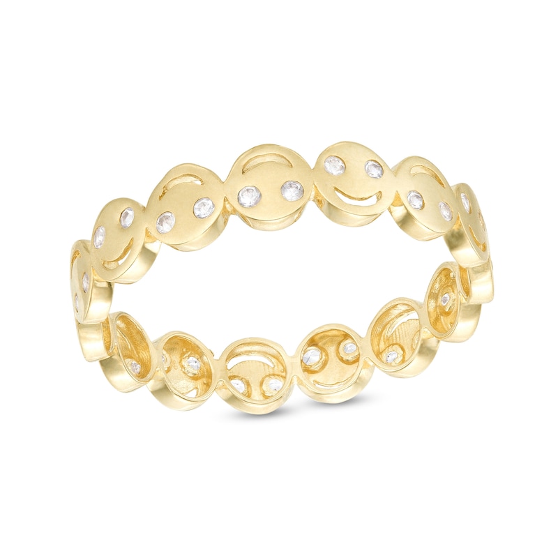 Cubic Zirconia Smiley Face Ring in 10K Solid Gold