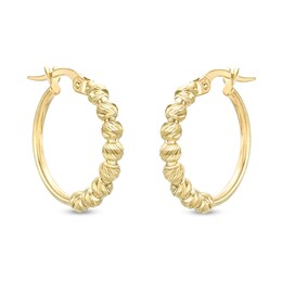 Diamond-Cut Beaded Hoop Earrings in 10K Hollow Gold
