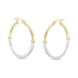 Half Rope Twist Hoop Earrings in 10K Hollow Two-Toned Gold