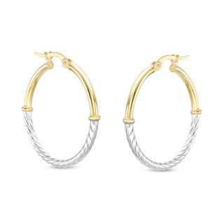 Half Rope Twist Hoop Earrings in 10K Hollow Two-Toned Gold