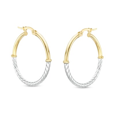Half Rope Twist Hoop Earrings in 10K Hollow Two-Toned Gold