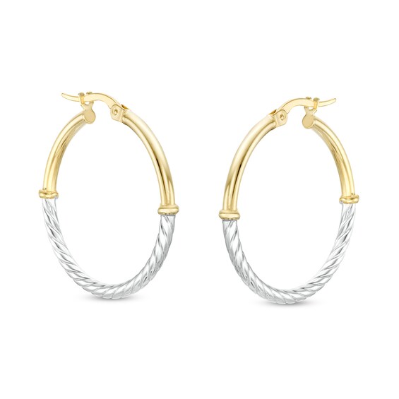 Half Rope Twist Hoop Earrings in 10K Hollow Two-Toned Gold