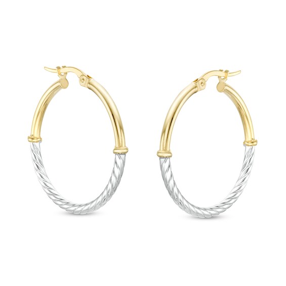 Half Rope Twist Hoop Earrings in 10K Hollow Two-Toned Gold