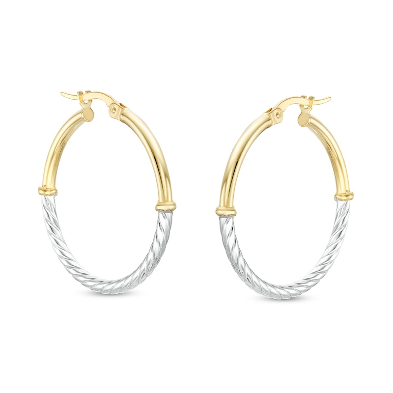 Half Rope Twist Hoop Earrings in 10K Hollow Two-Toned Gold
