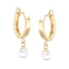 Cultured Freshwater Pearl Drop Huggie Hoop Earrings in 10K Solid Gold