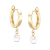 Thumbnail Image 1 of Freshwater Cultured Pearl Drop Huggie Hoop Earrings in 10K Solid Gold