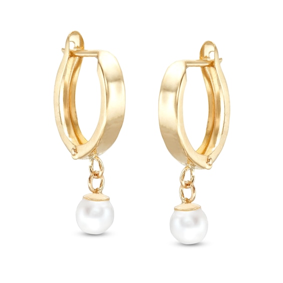Freshwater Cultured Pearl Drop Huggie Hoop Earrings in 10K Solid Gold