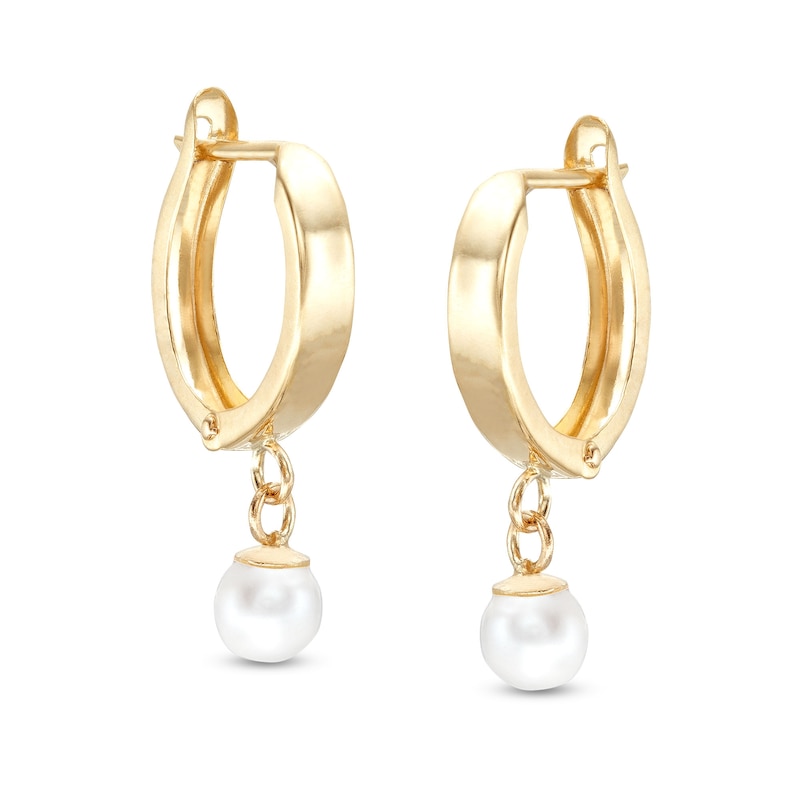 Main Image 1 of Freshwater Cultured Pearl Drop Huggie Hoop Earrings in 10K Solid Gold