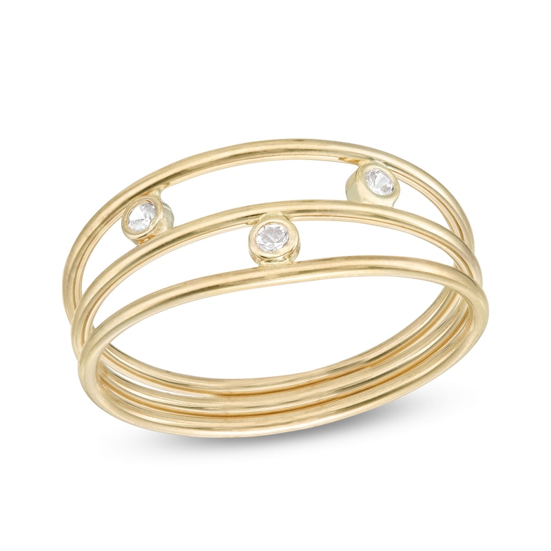 Cubic Zirconia Triple Stack Ring in 10K Gold