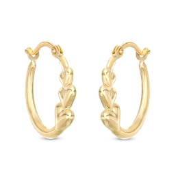 Three Heart Hoop Earrings in 10K Hollow Gold