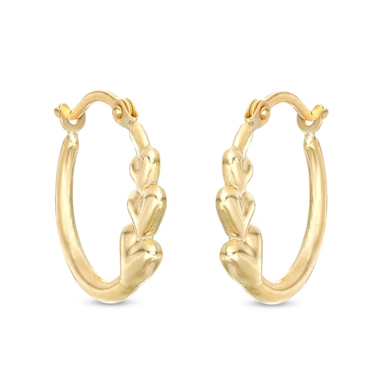 Three Heart Hoop Earrings in 10K Hollow Gold