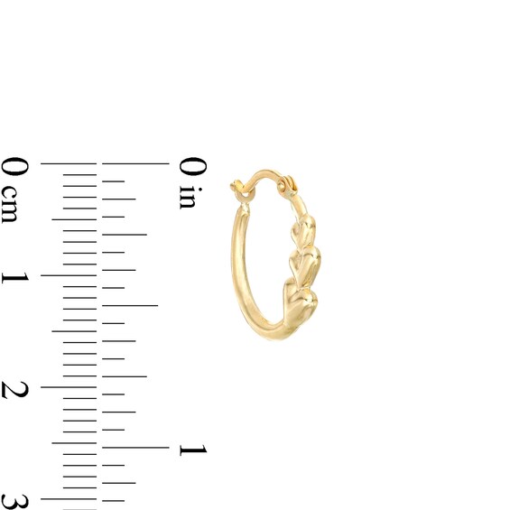 Three Heart Hoop Earrings in 10K Hollow Gold