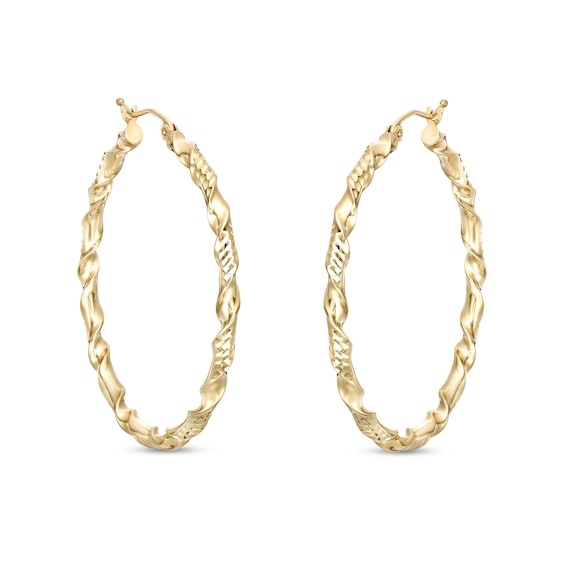 40mm Double Twist Hoop Earrings in 10K Solid Gold