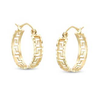 Diamond-Cut Greek Key Hoop Earrings in 10K Gold