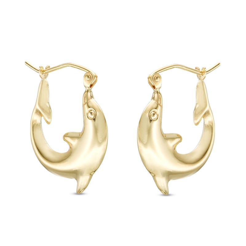 Dolphin Hoop Earrings in 10K Hollow Gold