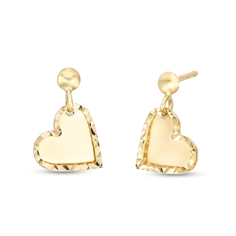 Diamond-Cut Heart Dangle Earrings in 10K Solid Gold | Banter